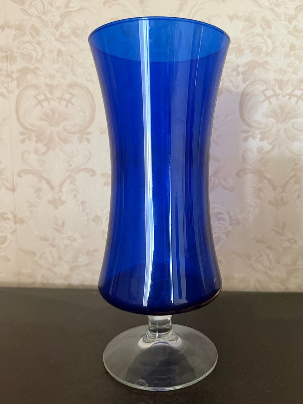 Cobalt Blue Glass Pedestal Vase Vintage Collectible